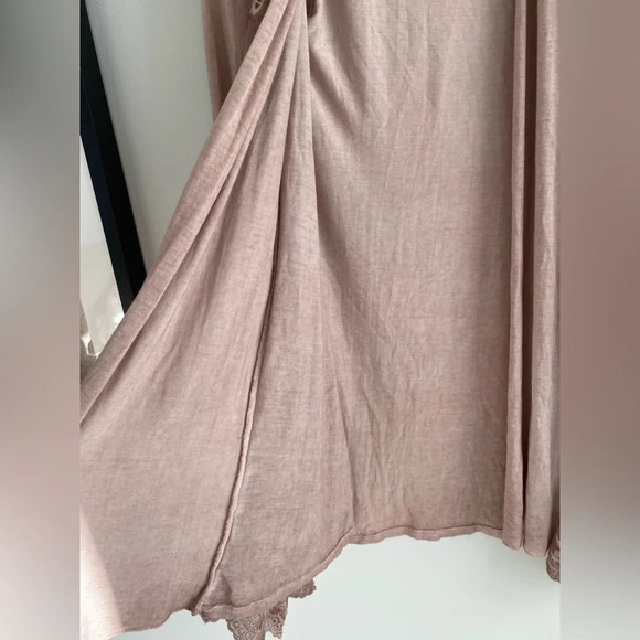 MADE IN ITALY Dusty Mauve Washed/Faded Cardigan with Lace Floral Overlay Size  L - Picture 6 of 9